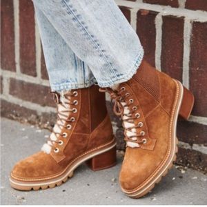 Anthropologie Bernardo Selena Suede Lace Up Boot Tobacco 8.5 NIB